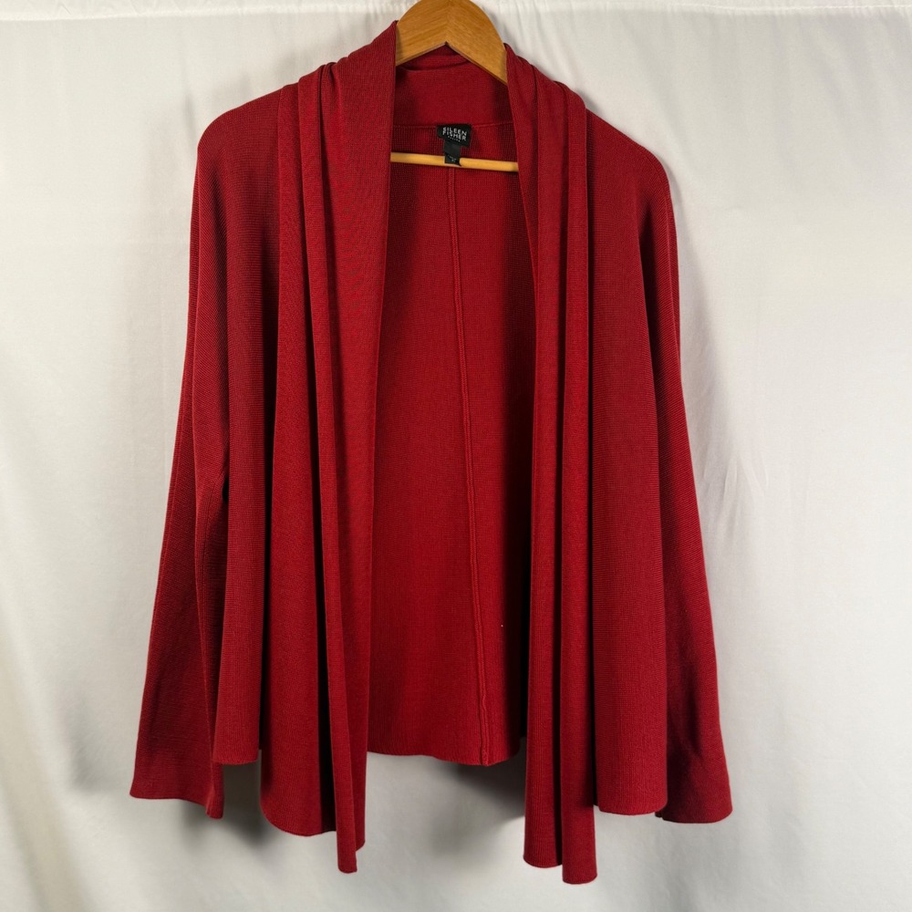 Eileen Fisher Silk Open Front Shawl Cardigan Knit Sweater Petite Womens PL